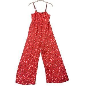J Crew Madewell Smocked WideLeg Jumpsuit PrairieFloral Red Sleeveless Women 2/XS